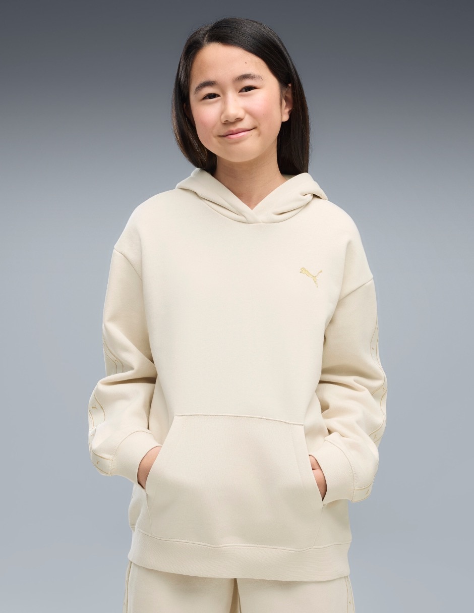 Sudadera para entrenamiento ess tape relaxed hoodie fl g con capucha para niña Sudadera para entrenamiento ess tape relaxed hoodie fl g con capucha para niña